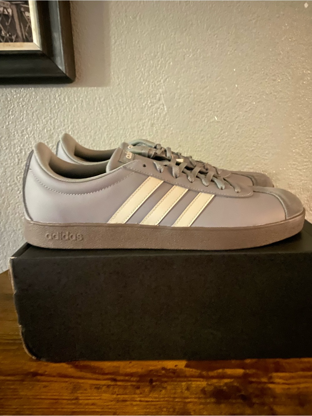 adidas VL Court Light Gray Sneakers with White Stripes